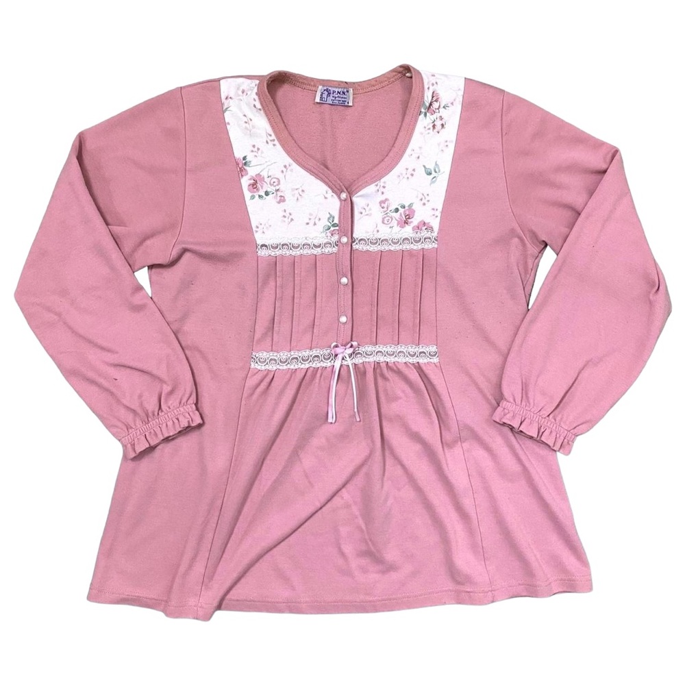 Vintage 1990s Pink Floral Pajama Top